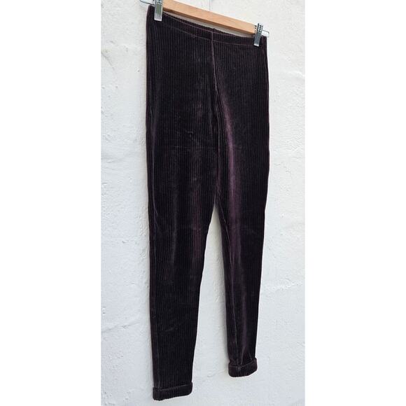 Vintage 90s Equestrian Design Leggings Small Brown Velvet Ribbed Pull On Cuffed - Picture 2 of 12